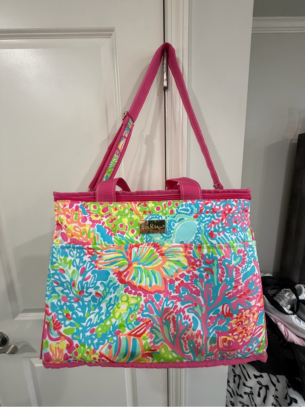 Lilly Pulitzer Bright Pink Multi-Color Coral Reef Insulated Cooler